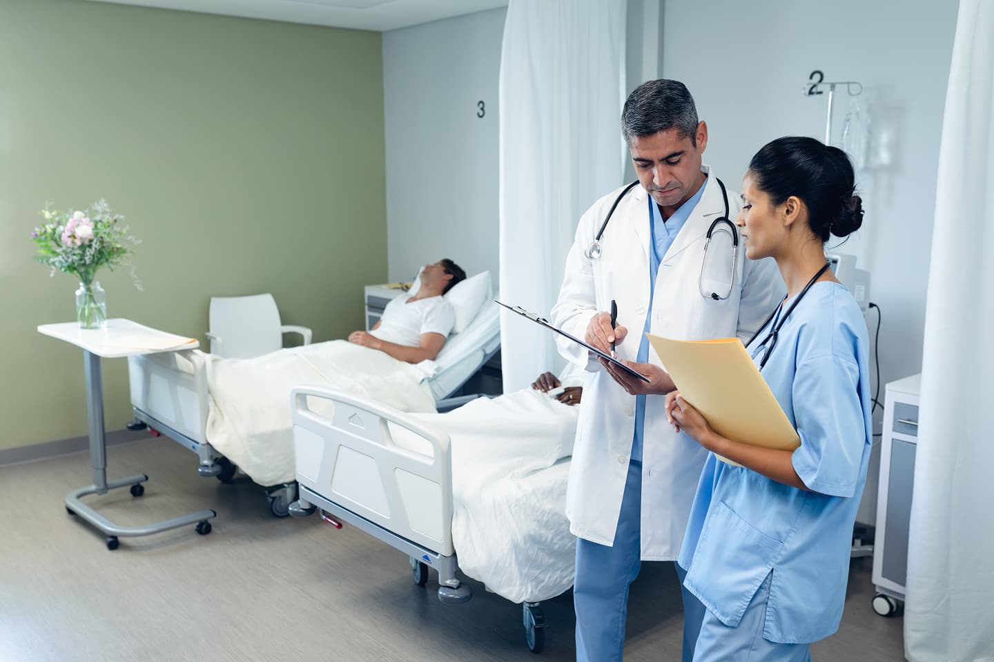 Hospital ward with patient beds