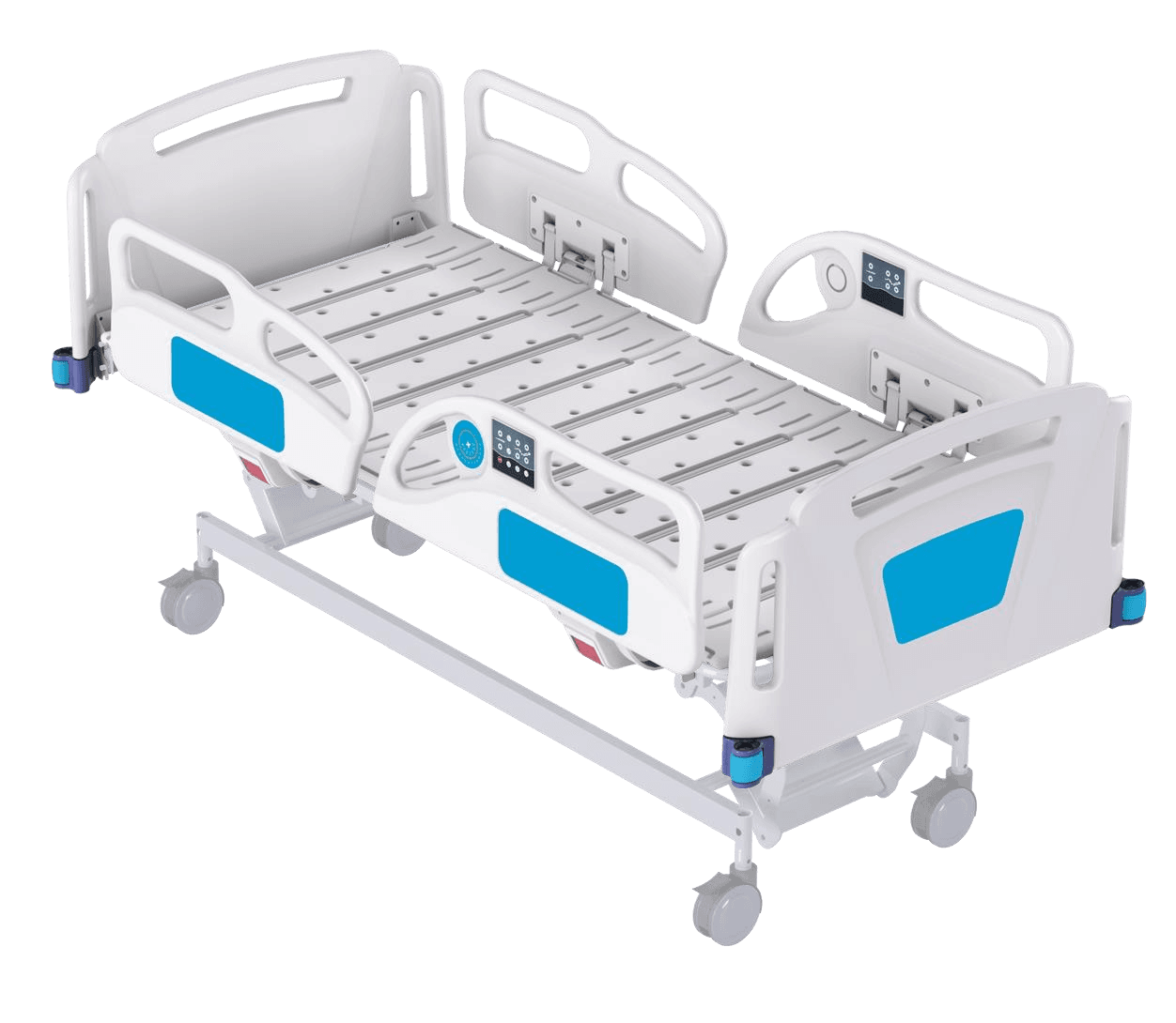Hospital bed fitted with Furnastra components
