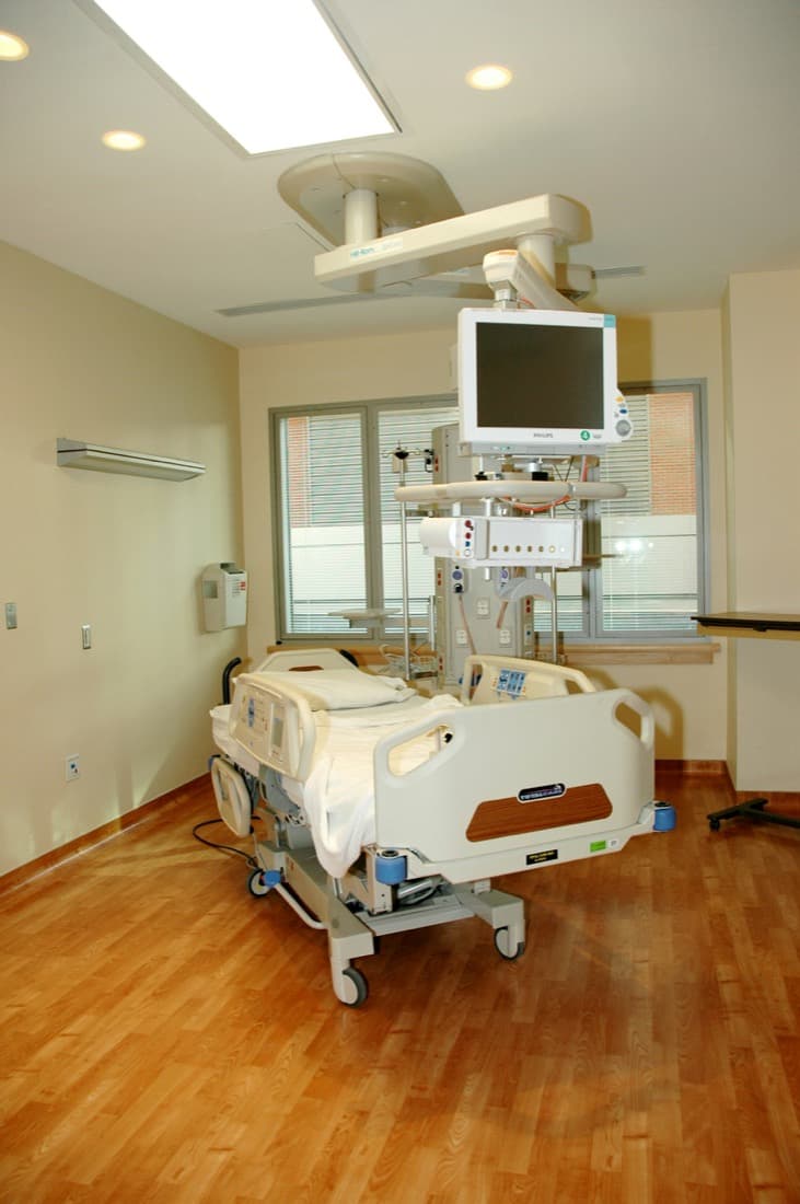 ICU room with a hospital bed and monitor